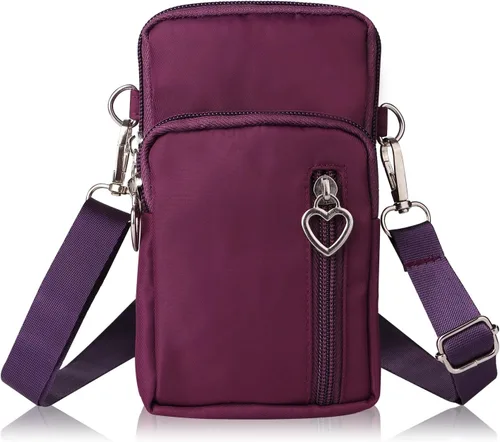 Vista 9 de Bolso cruzado de nailon para mujer para viaje, bolso de hombro para teléfono celular con pulsera, brazalete deportivo, cartera para teléfono Negro