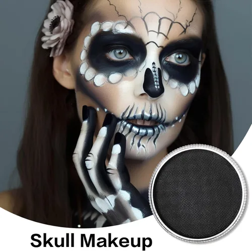 Vista 4 de Pintura facial negra (1.06 onzas), kit de pintura facial activada por agua para niños y adultos, paleta de pintura facial de maquillaje SFX