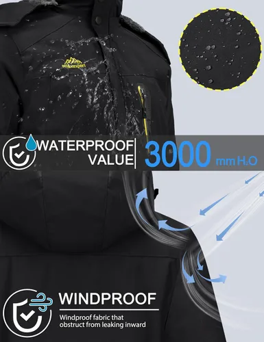 Vista 2 de TACVASEN Chaqueta de esquí de invierno para hombre, abrigo de nieve impermeable, forro polar, parka cálida con capucha
