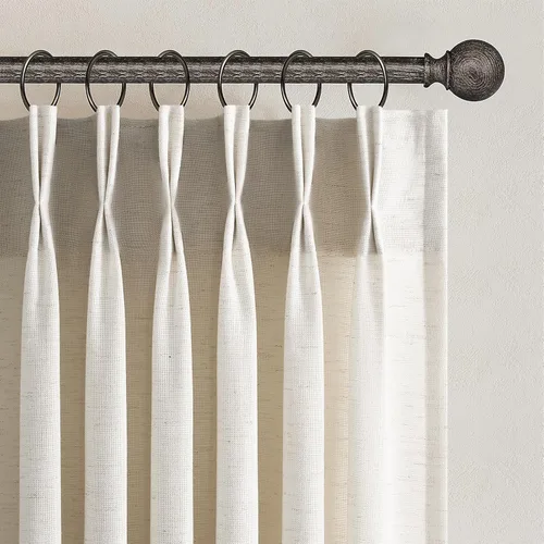 Vista 42 de Topfinel 2 paneles de cortinas plisadas de lino beige y blanco de 63 pulgadas de largo, para dormitorio y sala de estar, cortinas semitransparentes
