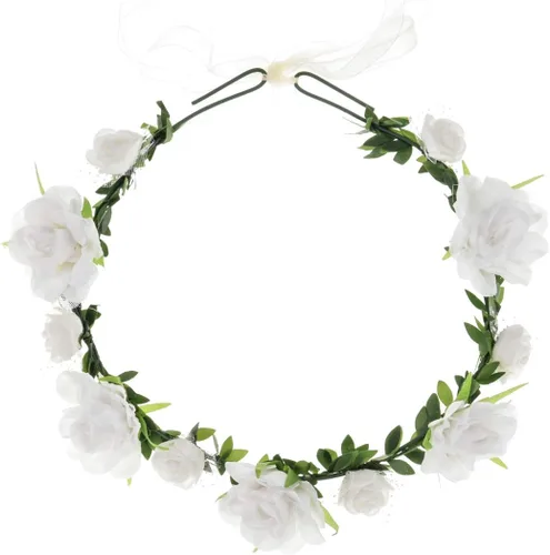 Vista 2 de DDazzling Diadema de flores para niñas, guirnalda bohemia con halo para el cabello, corona de flores, accesorios para fotos