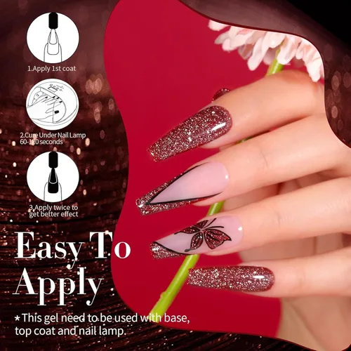 Vista 9 de Born Pretty - Esmalte de uñas en gel con purpurina reflectante roja, esmalte de uñas en gel con purpurina de Navidad, esmalte de uñas brillante
