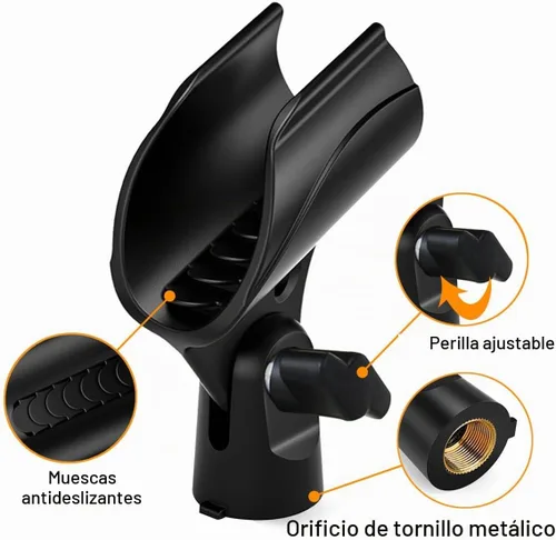Vista 3 de 2 piezas de clip universal para micrófono, soporte ajustable para clip de micrófono para soporte de micrófono, viene con adaptador de tornillo macho