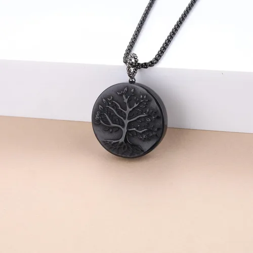 Vista 2 de COAI Collar de obsidiana negra con árbol de la vida para hombre