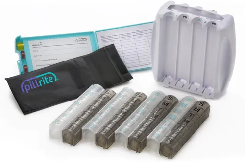Vista 2 de Organizador de pastilleros para medicamentos y suplementos, 3 ¾ pulgadas x 7 pulgadas, clasificador de medicamentos de 28 días, apto para FSA y HSA