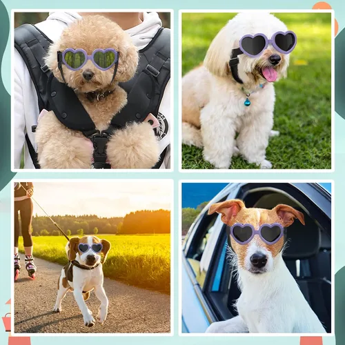 Vista 7 de Lewondr Gafas de sol para perros pequeños, protección UV, gafas de protección para los ojos con correa ajustable, gafas de sol en forma de corazón