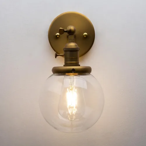 Vista 7 de Pathson Aplique de pared industrial con cable con vidrio de globo transparente, interruptor de encendido y apagado, lámpara de pared vintage