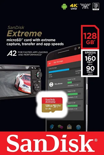 Vista 2 de SanDisk Micro SDXC Extreme Class 10 Tarjeta MicroSD de 128 GB para drones DJI Funciona con Mini 3 Pro, mando a distancia DJI SDSQXA1-128G-GN6MN