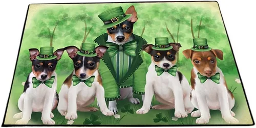 Vista 23 de Doggie of the Day Tapete Rat Terrier para perros, 4 de julio, Día de la Independencia, el mejor felpudo para perro, decoración protectora, arte