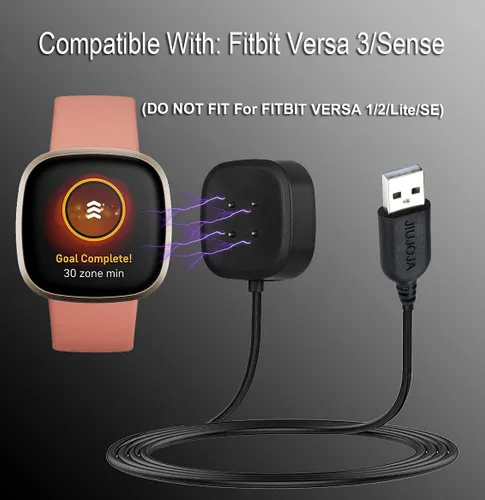 Vista 3 de Magnetismo fuerte compatible con cargador Fitbit Versa 3/4/Sense 1 2, cable de soporte de base de carga de repuesto para reloj inteligente