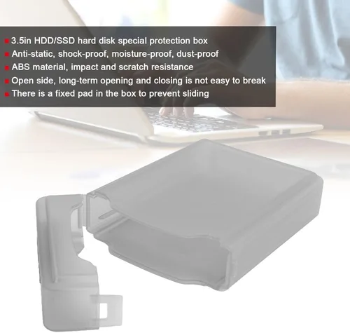 Vista 4 de Caja de protección de disco duro de 3.5 pulgadas, ABS a prueba de golpes, antiestática, para HDD SSD de 3.5 pulgadas, diseño transparente con Gris