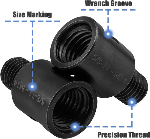 Vista 3 de Mesee 2 adaptadores de amoladora angular de 5/8 "-11 hembra a M14 macho adaptador de rosca convertidor varilla 5/8 "-11 a M14 pulidora rotativa