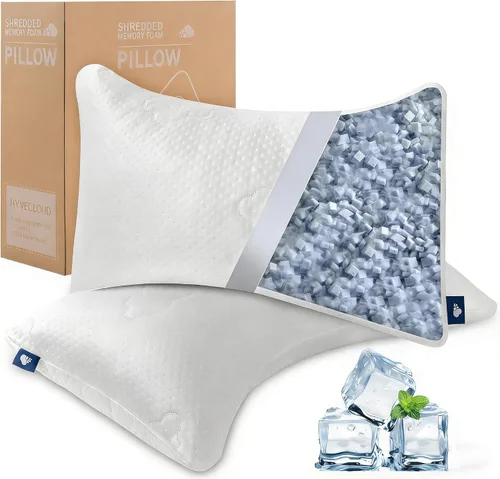 Vista 6 de Almohadas de Espuma Viscoelástica Triturada para Sueño Profundo, Almohada de Cama para Soporte del Cuello con Funda Removible y Lavable, Bend