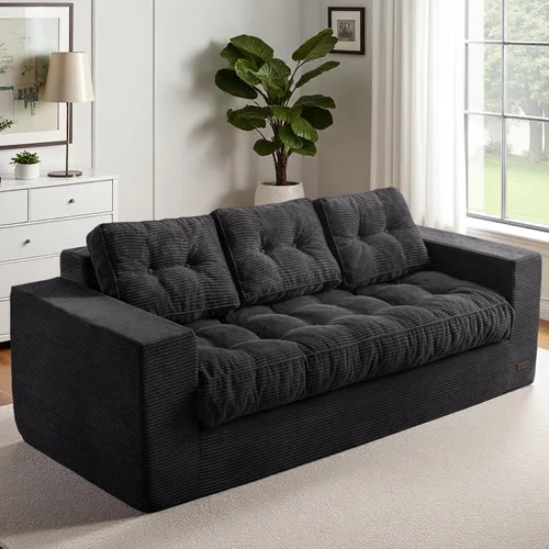 Vista 13 de MAXYOYO Sofá de 3 plazas para sala de estar, sofá sin hueso, cómodo puf con burbujas para apartamento, no necesita montaje, color beige
