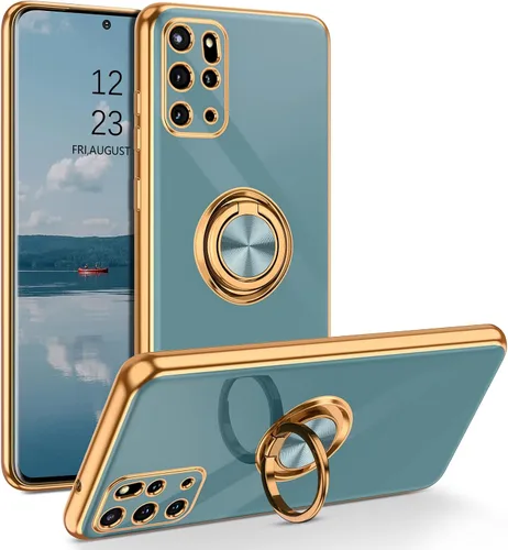Vista 9 de DUEDUE Funda para Samsung Galaxy S20 Plus con soporte de anillo, rotación de 360 grados, dedo magnético para coche, TPU suave, delgada, funda Negro