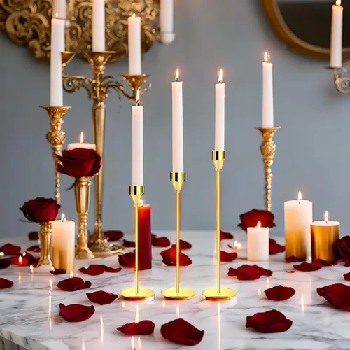 Vista 5 de Juego de 3 candelabros dorados para velas LED de 3/4 pulgadas de grosor y velas LED altas, portavelas cónico decorativo para bodas, cenas, fiestas