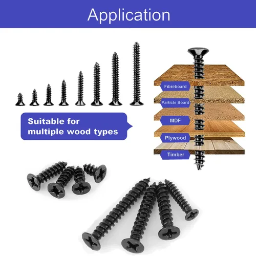 Vista 5 de Kit surtido de 480 tornillos para madera, juego de tornillos pequeños M3 M4, tornillos autorroscantes Phillips de cabeza plana, tornillo