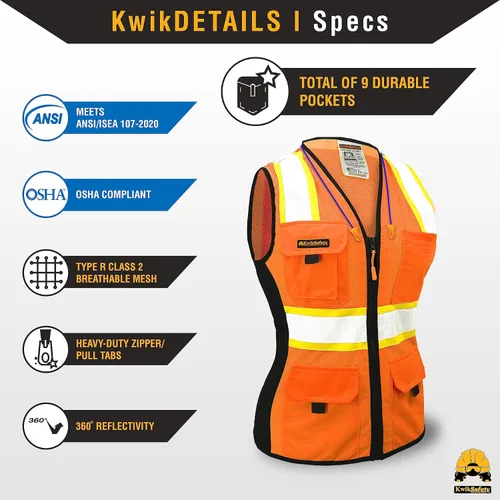 Vista 5 de KwikSafety - Charlotte, NC - FIRST LADY Safety Vest for Women, High Visibility Reflective Strips, Meets ANSI & OSHA