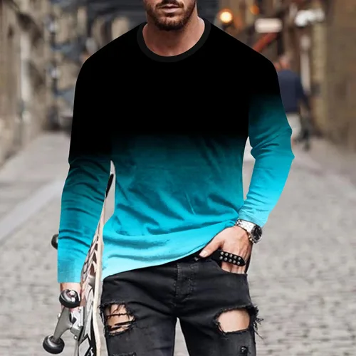 Vista 2 de Camiseta estampada de Color en contraste degradado para Hombres Casual Cuello Redondo Camisetas básicas