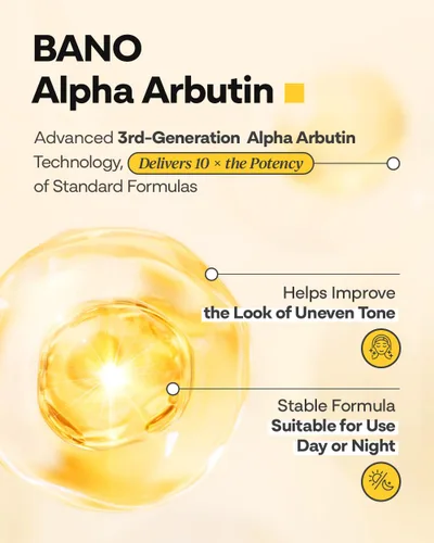 Vista 4 de Bano Suero Alpha Arbutin Glow – 2% de alfa arbutina + niacinamida para vitalidad y brillo de la piel, tono desigual Ácido hialurónico hidratante