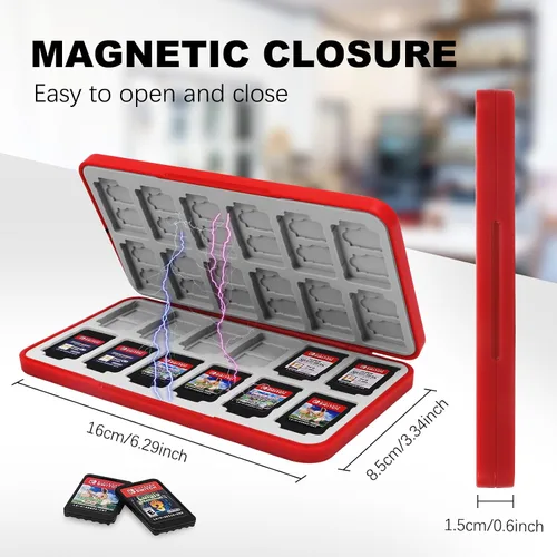 Vista 3 de FYY Nintendo Switch Game Case Holder for Switch 2 Cartridge Case with 24 Game Card Slots & 48 Micro SD Card Slots, Hard Shell, Silicone Lining Red