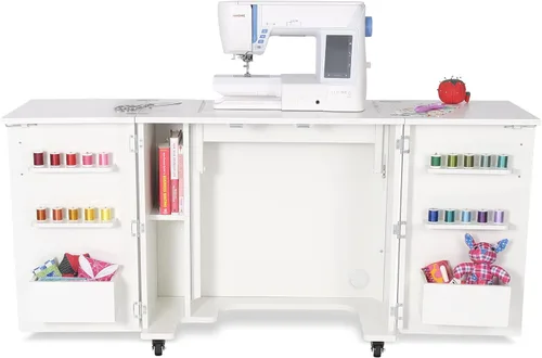 Vista 6 de Gabinete de costura y acolchado Kangaroo Bandicoot de Arrow Sewing con elevación, para sala de estar, color blanco ceniza