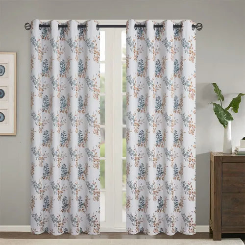 Vista 9 de GYROHOME Cortina opaca floral con bordado de hojas, ojales en la parte superior, aislamiento térmico, oscurecimiento de habitación, ahorro de ruido