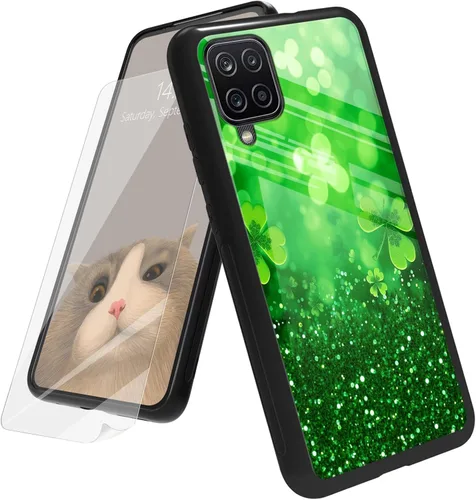 Vista 106 de Funda para Samsung Galaxy A12 5G con protector de pantalla, parte trasera de vidrio templado + TPU de silicona suave que absorbe los golpes