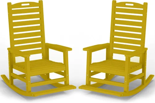 Vista 14 de PLUUV Silla mecedora de exterior con reposapiés extraíble para adultos, sillas mecedoras de patio de respaldo alto HDPE, sillas mecedoras de porche
