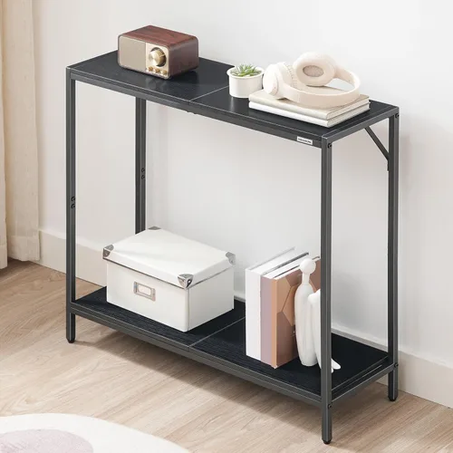 Vista 8 de MAHANCRIS Mesa consola, mesa de entrada de 2 niveles, detrás de la mesa del sofá, estilo industrial, resistente y estable, para sala de estar