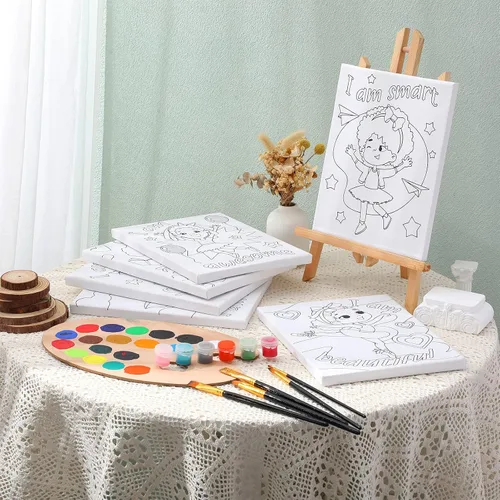 Vista 6 de Tatuo 6 lienzos predibujados para mujeres negras para pintar de 8 x 10 pulgadas, kit de pintura y sorbo de contorno estirado para adultos, regalos