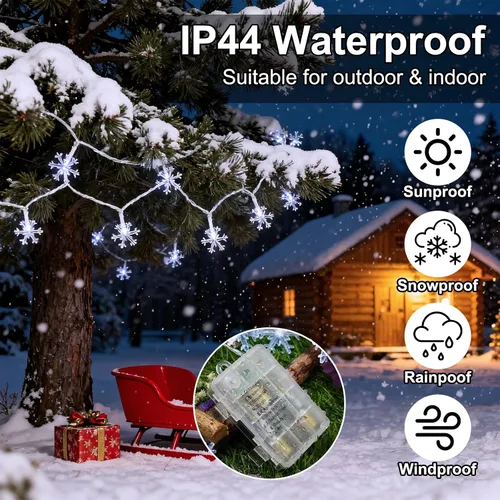 Vista 2 de Luces de Decoración de Navidad, 8 Modos y Temporizador con Control Remoto, 33 Pies 100 Luces LED Operadas con Pilas, Luces de Hadas Impermeables