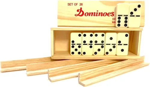 Vista 7 de Dominoes Double 6, juego de dominó, tamaño para torneos, con remaches giratorios, con caja de madera