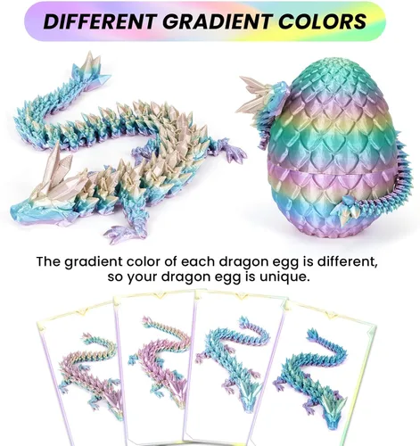 Vista 3 de TBOLINE - Paquete con 4 huevos de dragón impresos en 3D, animales de cristal articulados, juguete para la ansiedad, autismo, TDAH, piezas míticas