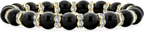 Vista 2 de Bling Jewelry Pulsera elástica apilable con perlas simuladas blancas, rosadas, negras, para mujer, con espaciador chapado en oro y plata