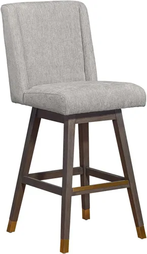 Vista 33 de Armen Living Sicily Modern Farmhouse Taburete giratorio de madera de nogal de 26 pulgadas de altura para encimera de isla de cocina, en piel Crema