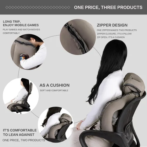 Vista 2 de Almohada inflable de viaje, evita el dolor de cuello y hombros, almohada de cuello de viaje multifunción para avión, soporte cómodo para cabeza