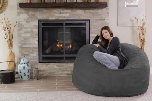 Vista 5 de Silla Chill Sack Bean Bag: muebles de espuma de memoria gigante y una tumbona grande. Gran sofá con gran cubierta de gamuza suave resistente al