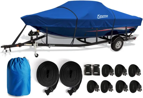 Vista 24 de Kayme Cubierta de lancha resistente 1200D para barcos de 14 a 16 pies, impermeable, resistente al desgarro con correas reforzadas al viento, ideal