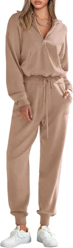 Vista 120 de PRETTYGARDEN Conjunto de suéter de 2 piezas para mujer, sudadera con cremallera, pantalones deportivos, ropa casual