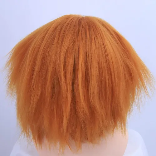 Vista 5 de Hulaidywig Peluca corta de color naranja para cosplay, pelucas sintéticas de anime para fiestas de disfraces de Halloween (12 pulgadas para niños)