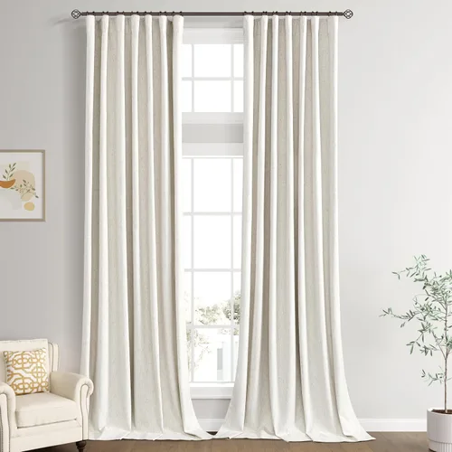 Vista 54 de Joywell - 2 cortinas de lino 100% opacas, con bolsillo para cortinero, trabilla trasera, cinta para ganchos y anillas con clip, con aislamiento
