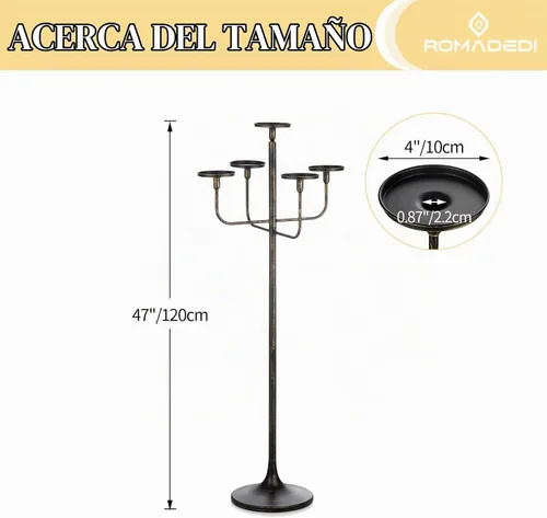 Vista 4 de Romadedi Portavelas de piso negro - Candelabro de 47