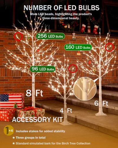 Vista 3 de Tybeeu Árbol de abedul iluminado de 3 pies con 64 luces LED blancas cálidas para decoración de vacaciones, diseño realista, certificado UL