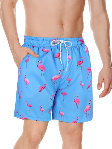 Vista 2 de Century Star Traje de baño para hombre con forro de compresión de secado rápido con bolsillos 01 Flamencos azul cielo