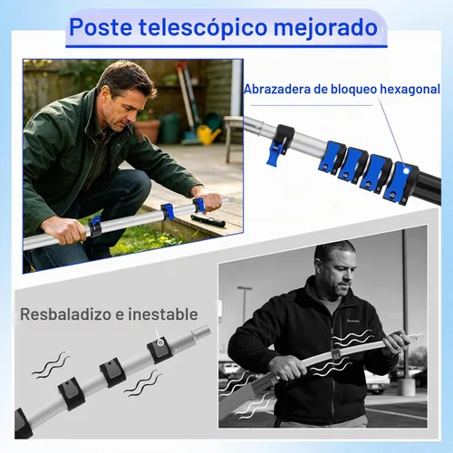 Vista 3 de Plumero de telaraña de alcance de 30 pies con poste de extensión, cepillo de telaraña con poste de extensión telescópico de 5 a 24 pies, cerdas