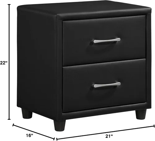 Vista 2 de NewCosmos Cubierta contemporánea de piel sintética negra duradera, 1 mesita de noche de cajones, tiradores de barra de tono plateado, muebles