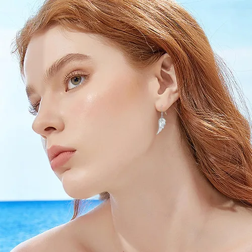 Vista 2 de Aretes de alas de ángel para mujer, plata de ley, aretes colgantes de moda, joyería de ángel para mujer