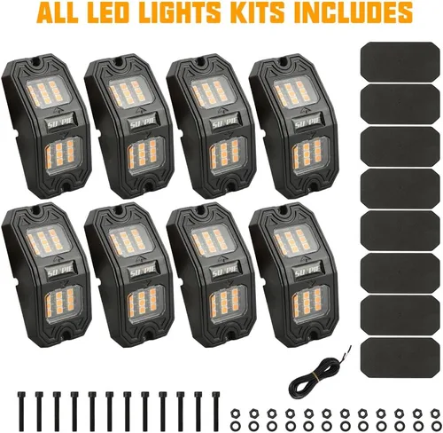Vista 4 de SUNPIE 8 cápsulas de luz LED de roca ámbar de conexión rápida, 18 chips de ángulo amplio, cables de extensión de 4M para cada luz, almohadillas
