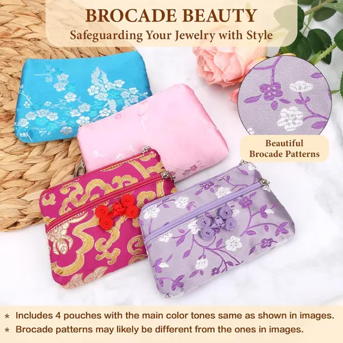 Vista 4 de kilofly Brocado de seda chino 2 cremallera bolsa de joyería bolsa de regalo